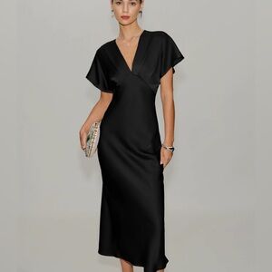 Rielle Black Satin Midi Dress